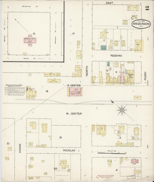 Sanborn Fire Insurance Map from Anderson, Shasta County, California (1889), Sheet #0002 - Historic Sanborn Fire Insurance Map Print, vintage old map wall art, antique decor, genealogy gift, California California map