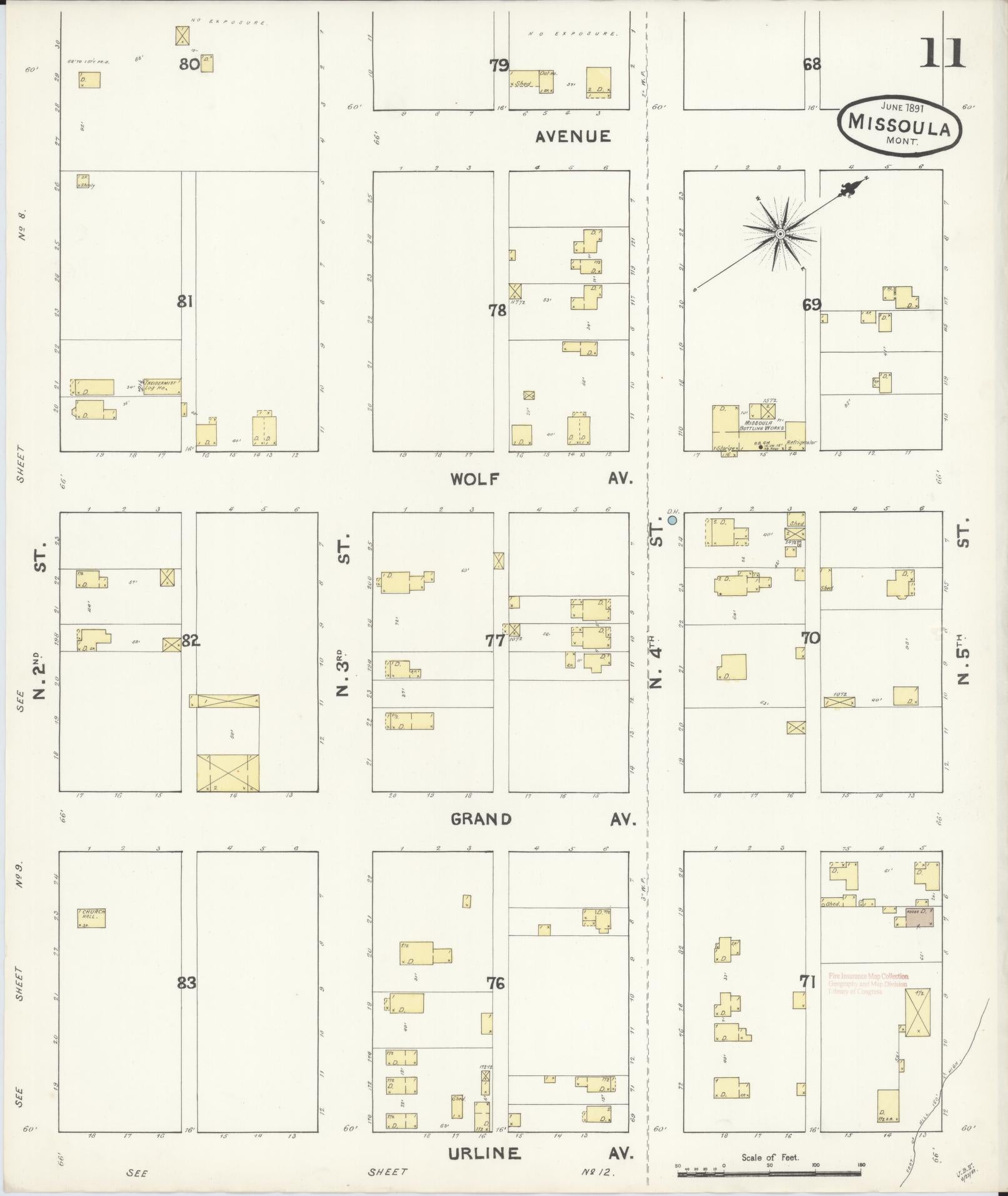Sanborn Fire Insurance Map from Missoula, Missoula County, Montana (1891), Sheet #0011 - Complete Map Set gallery image, historic Sanborn map, vintage wall art, Montana Montana