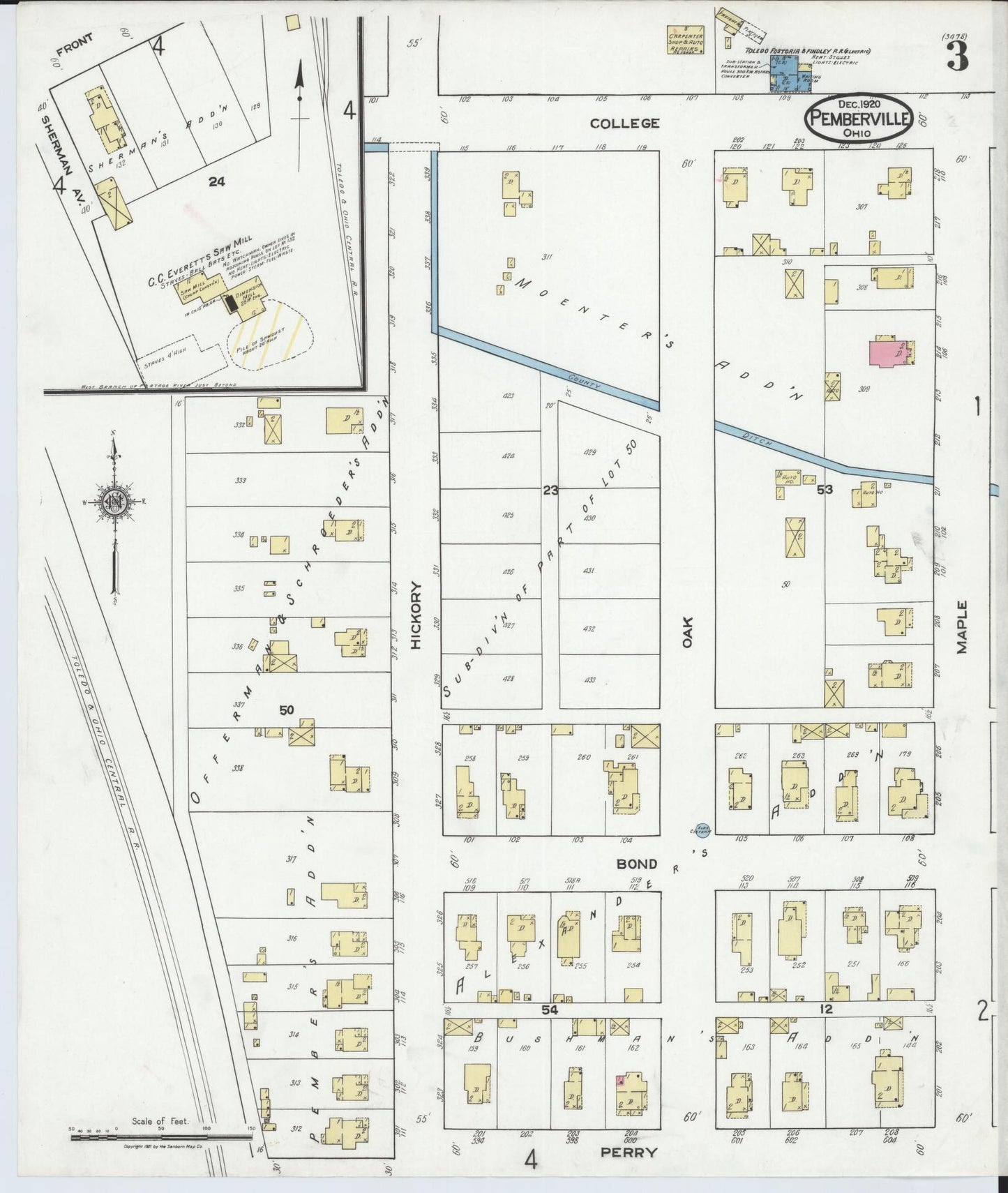 Sanborn Fire Insurance Map from Pemberville, Wood County, Ohio (1920), Sheet #0003 - Historic Sanborn Fire Insurance Map Print, vintage old map wall art, antique decor, genealogy gift, Ohio Ohio map