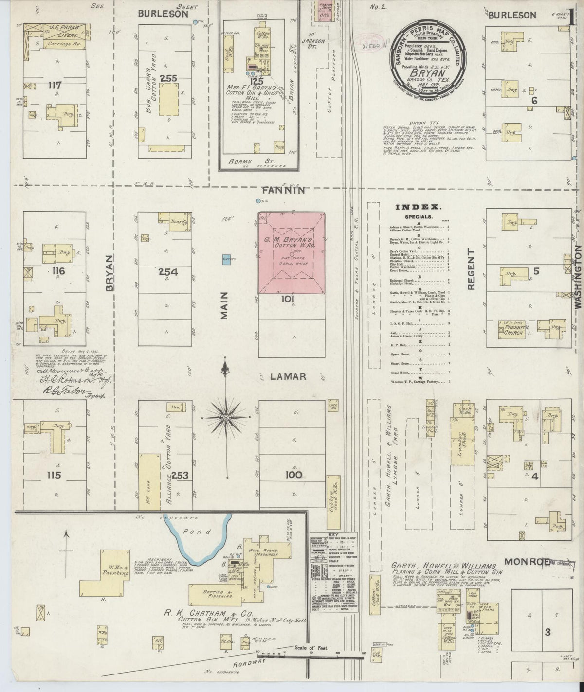 Sanborn Fire Insurance Map from Bryan, Brazos County, Texas (1891), Sheet #0001 - Complete Map Set gallery image, historic Sanborn map, vintage wall art, Texas Texas