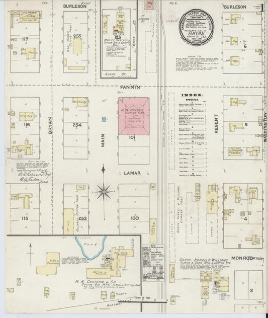 Sanborn Fire Insurance Map from Bryan, Brazos County, Texas (1891), Sheet #0001 - Complete Map Set gallery image, historic Sanborn map, vintage wall art, Texas Texas