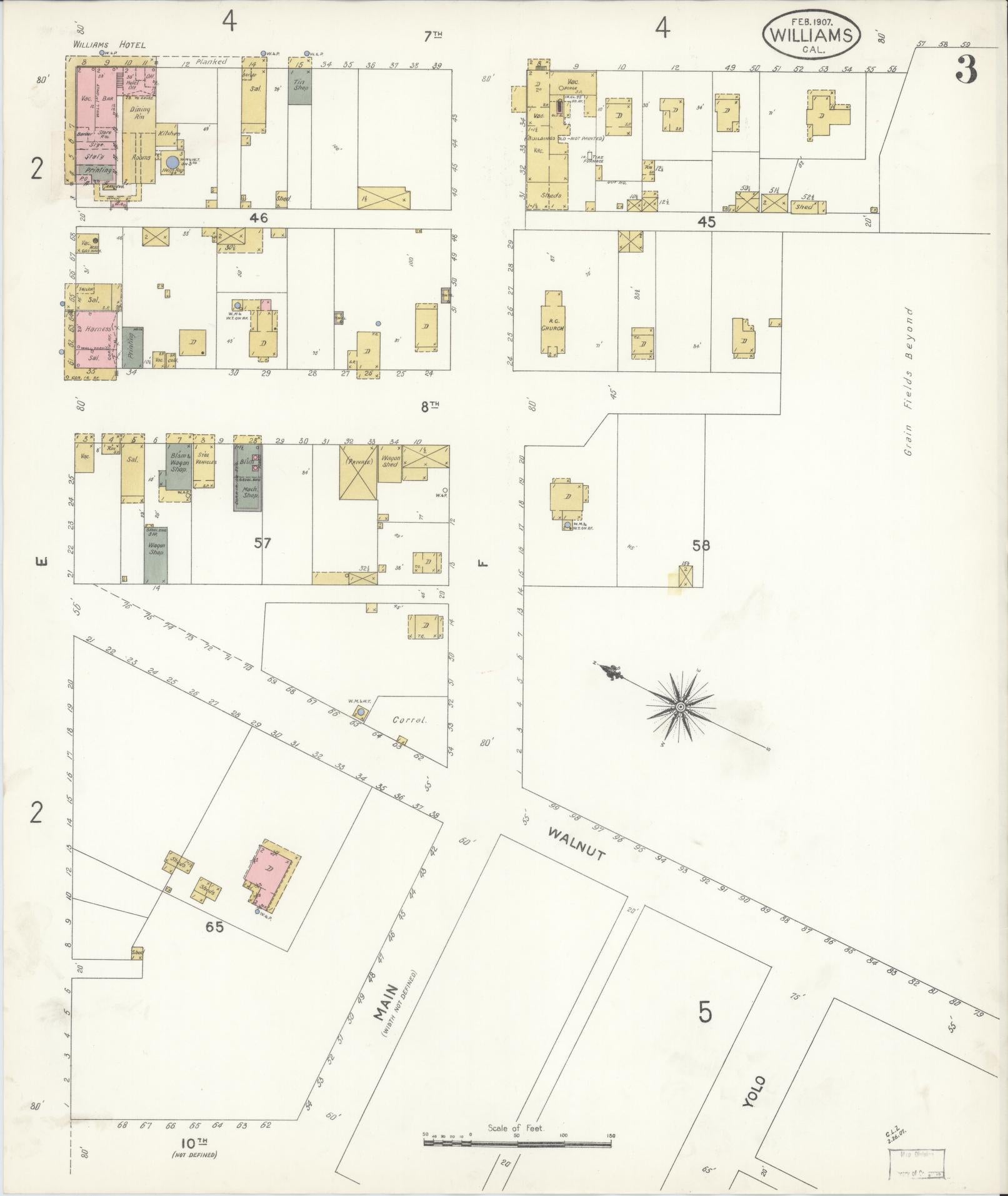 Sanborn Fire Insurance Map from Williams, Colusa County, California (1907), Sheet #0003 - Complete Map Set gallery image, historic Sanborn map, vintage wall art, California California