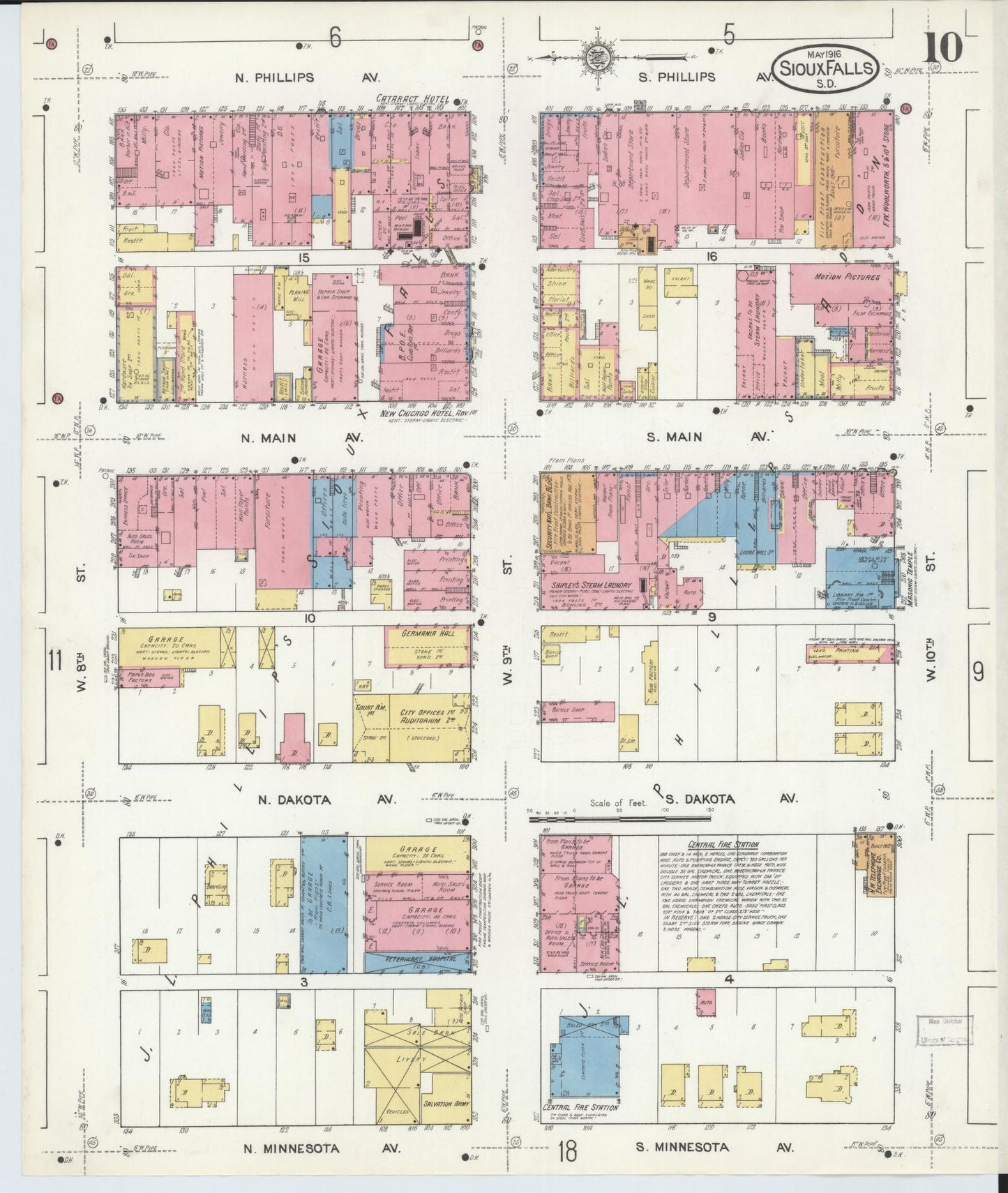 Sanborn Fire Insurance Map from Sioux Falls, Minnehaha County, South Dakota (1916), Sheet #0010 - Complete Map Set gallery image, historic Sanborn map, vintage wall art, South Dakota South Dakota
