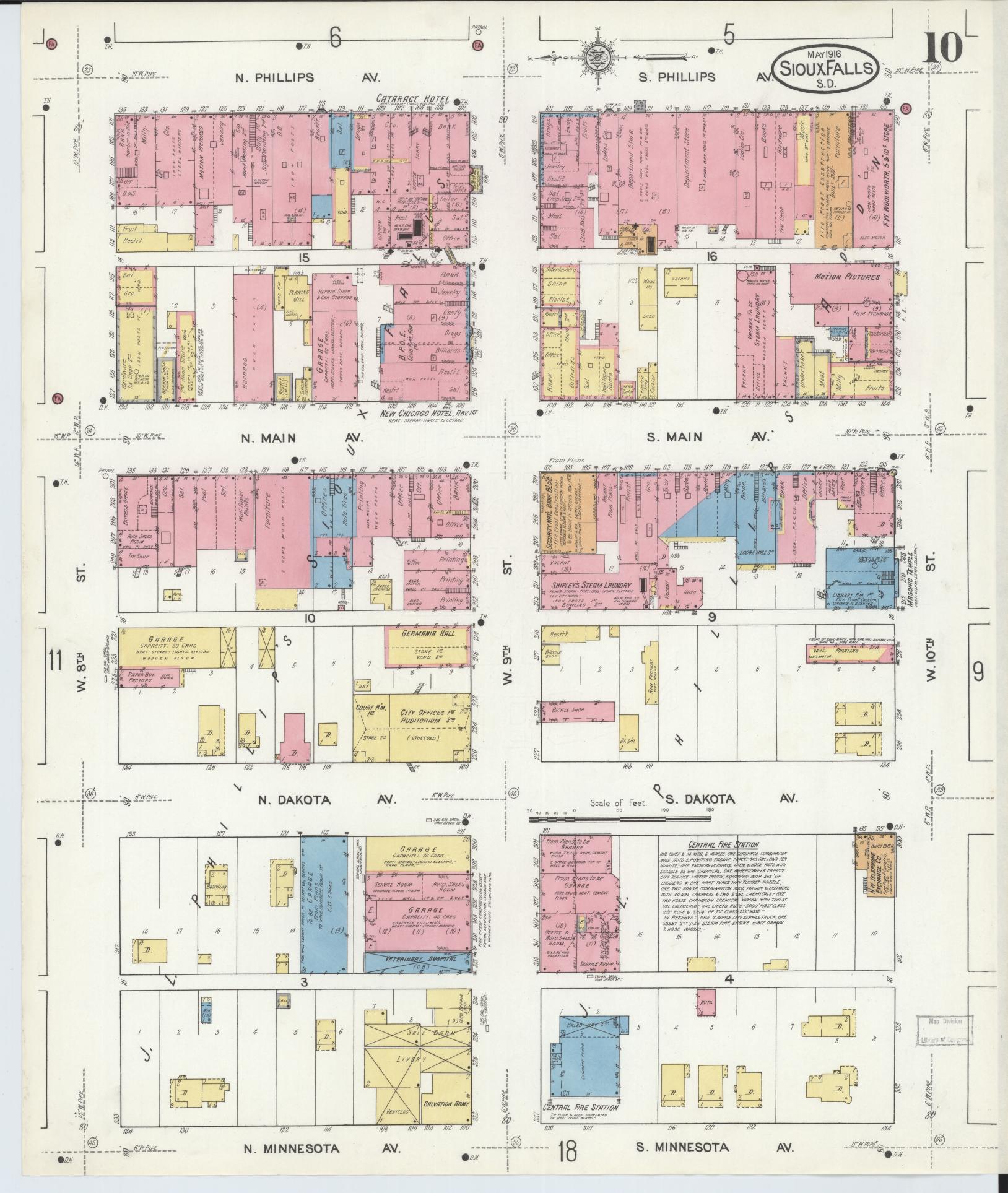 Sanborn Fire Insurance Map from Sioux Falls, Minnehaha County, South Dakota (1916), Sheet #0010 - Complete Map Set gallery image, historic Sanborn map, vintage wall art, South Dakota South Dakota