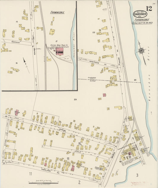 Sanborn Fire Insurance Map from Gardiner, Kennebec County, Maine (1922), Sheet #0012 - Historic Sanborn Fire Insurance Map Print, vintage old map wall art, antique decor, genealogy gift, Maine Maine map