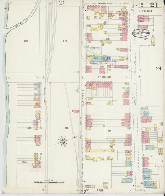 Sanborn Fire Insurance Map from Norristown, Montgomery County, Pennsylvania (1896), Sheet #0021 - Historic Sanborn Fire Insurance Map Print, vintage old map wall art, antique decor, genealogy gift, Pennsylvania Pennsylvania map