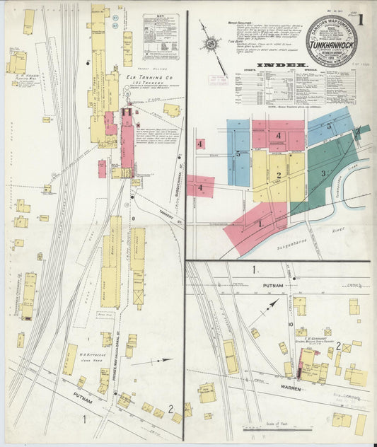 Sanborn Fire Insurance Map from Tunkhannock, Wyoming County, Pennsylvania (1911), Sheet #0001 - Historic Sanborn Fire Insurance Map Print, vintage old map wall art, antique decor, genealogy gift, Tunkhannock Wyoming map