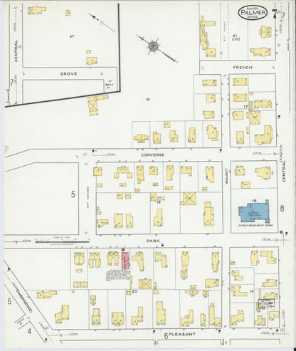 Sanborn Fire Insurance Map from Palmer, Hampden County, Massachusetts (1918), Sheet #0007 - Complete Map Set gallery image, historic Sanborn map, vintage wall art, Massachusetts Massachusetts