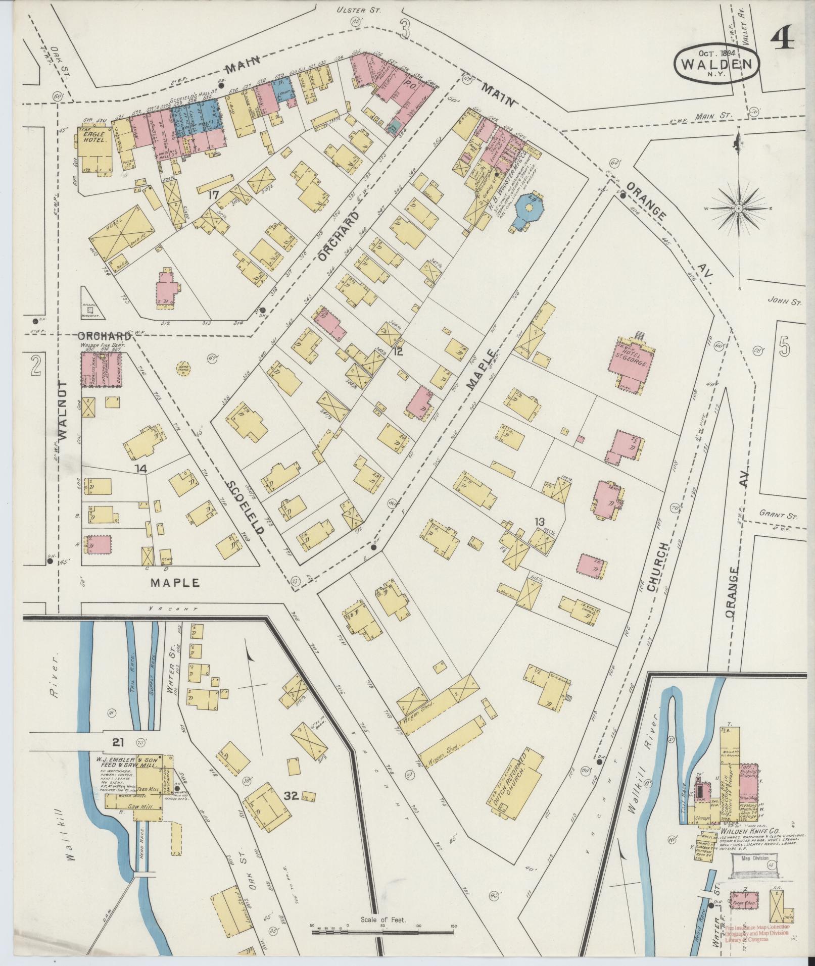 Sanborn Fire Insurance Map from Walden, Orange County, New York (1894), Sheet #0004 - Historic Sanborn Fire Insurance Map Print, vintage old map wall art, antique decor, genealogy gift, New York New York map