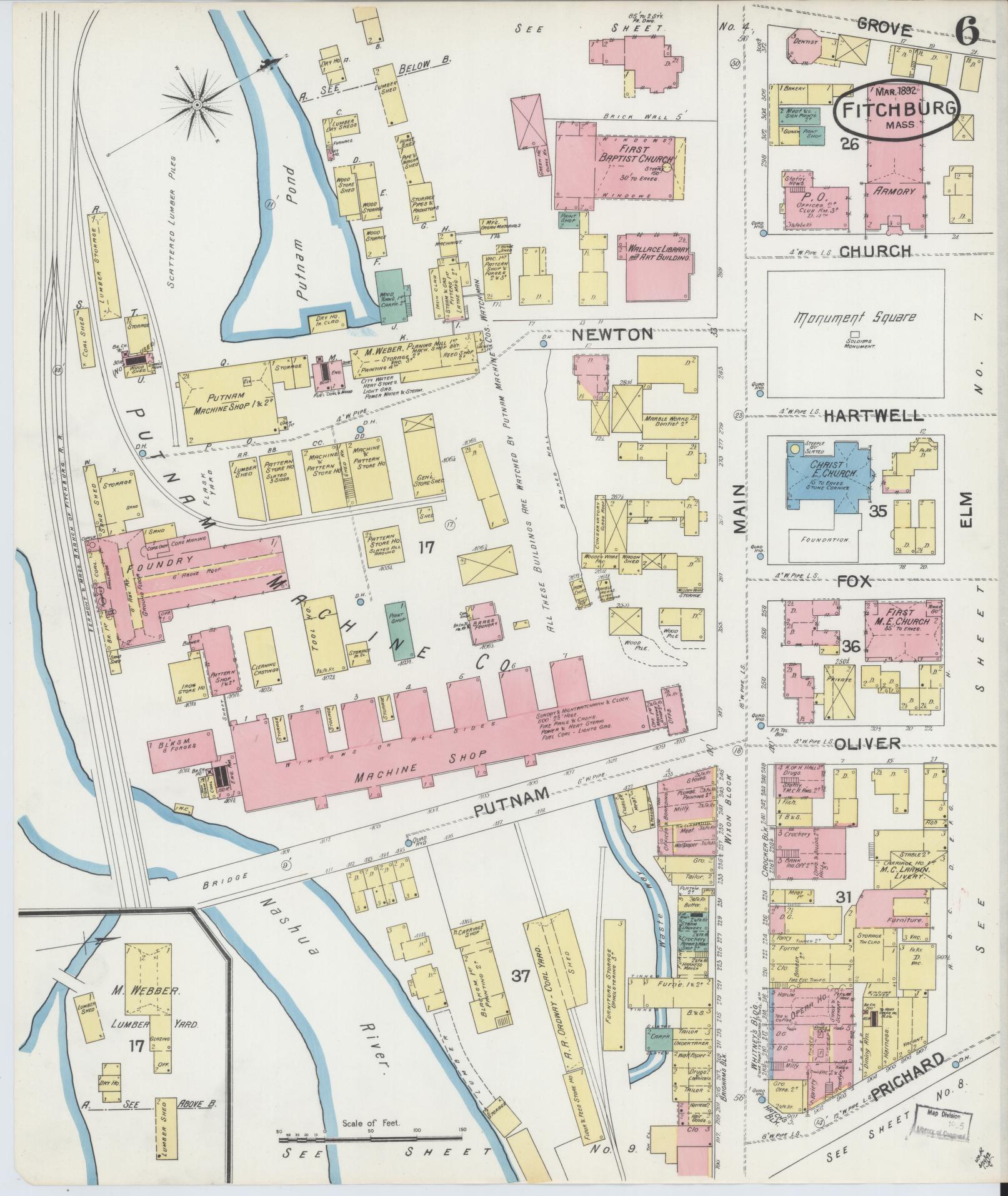 Sanborn Fire Insurance Map from Fitchburg, Worcester County, Massachusetts (1892), Sheet #0006 - Complete Map Set gallery image, historic Sanborn map, vintage wall art, Massachusetts Massachusetts