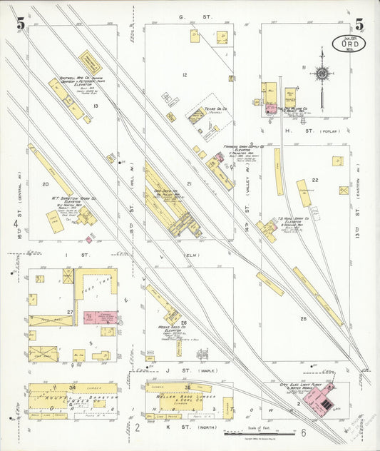 Sanborn Fire Insurance Map from Ord, Valley County, Nebraska (1924), Sheet #0005 - Historic Sanborn Fire Insurance Map Print, vintage old map wall art, antique decor, genealogy gift, Nebraska Nebraska map