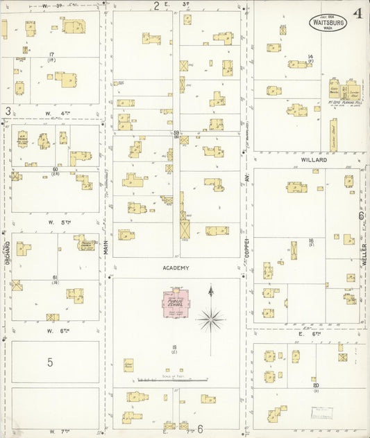 Sanborn Fire Insurance Map from Waitsburg, Walla Walla County, Washington (1904), Sheet #0004 - Historic Sanborn Fire Insurance Map Print, vintage old map wall art, antique decor, genealogy gift, Washington Washington map