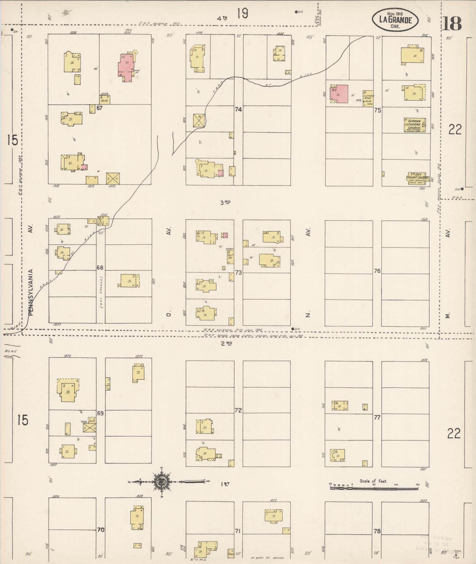 Sanborn Fire Insurance Map from La Grande, Union County, Oregon (1910), Sheet #0018 - Historic Sanborn Fire Insurance Map Print, vintage old map wall art, antique decor, genealogy gift, Oregon Oregon map