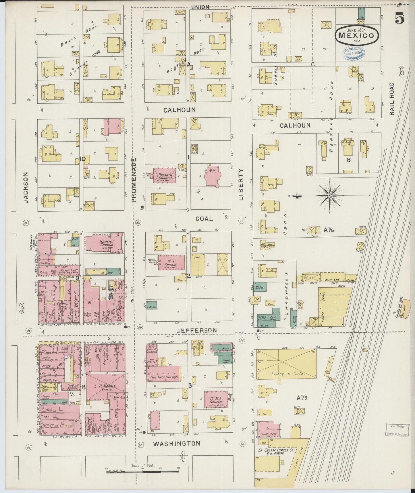 Sanborn Fire Insurance Map from Mexico, Audrain County, Missouri (1894), Sheet #0005 - Complete Map Set gallery image, historic Sanborn map, vintage wall art, Missouri Missouri