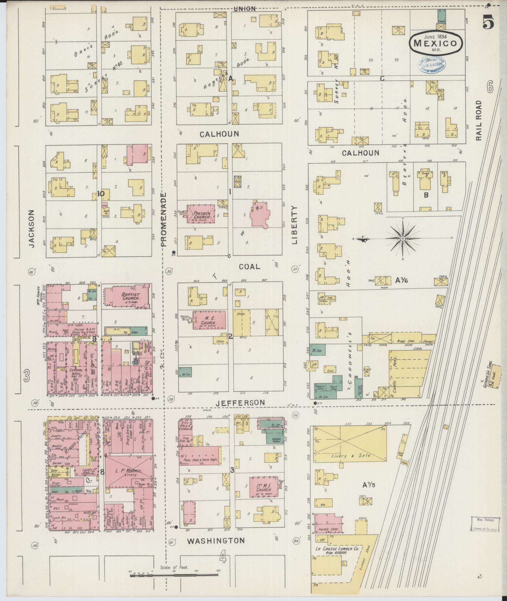 Sanborn Fire Insurance Map from Mexico, Audrain County, Missouri (1894), Sheet #0005 - Complete Map Set gallery image, historic Sanborn map, vintage wall art, Missouri Missouri