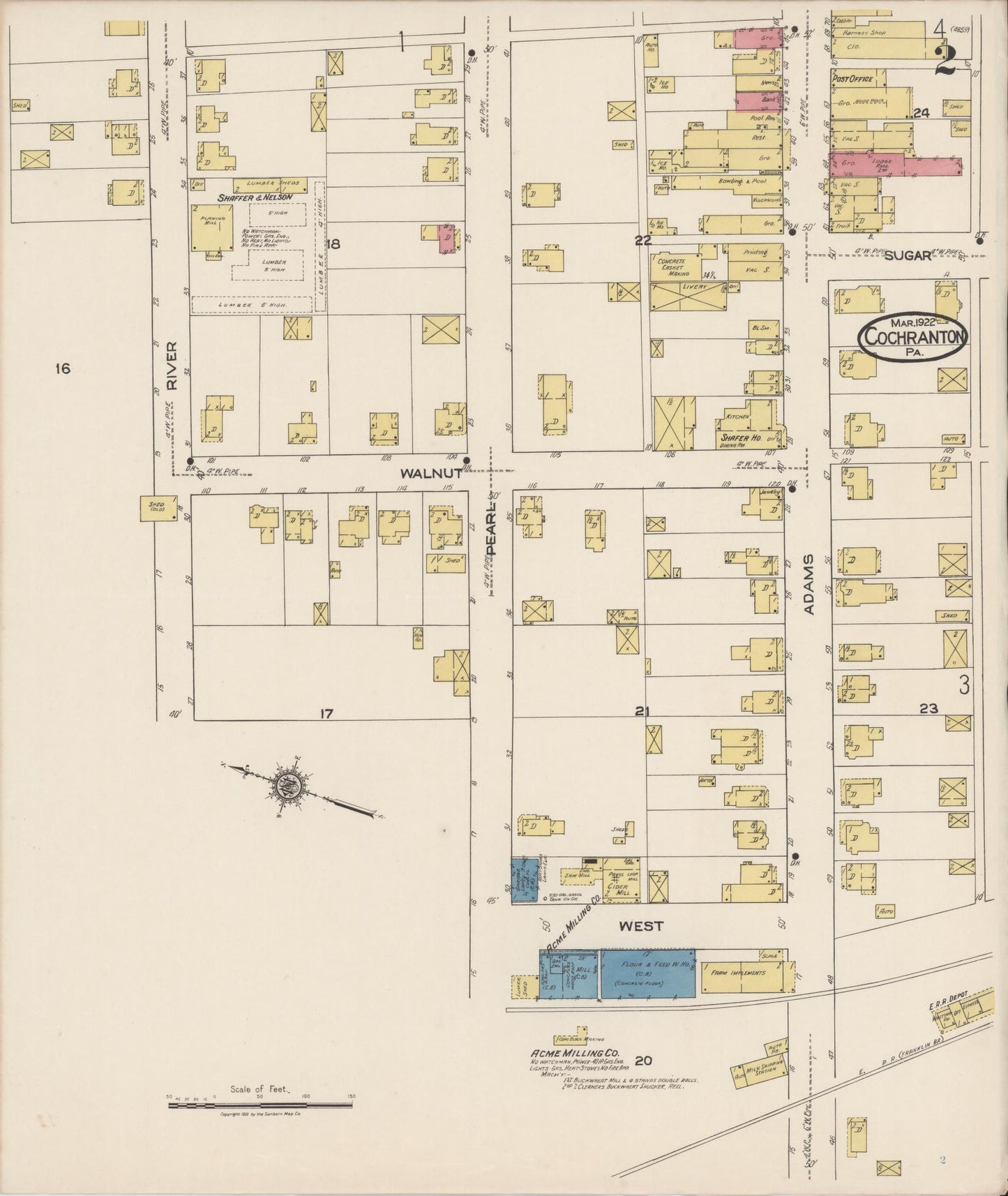 Sanborn Fire Insurance Map from Cochranton, Crawford County, Pennsylvania (1922), Sheet #0002 - Historic Sanborn Fire Insurance Map Print, vintage old map wall art, antique decor, genealogy gift, Pennsylvania Pennsylvania map