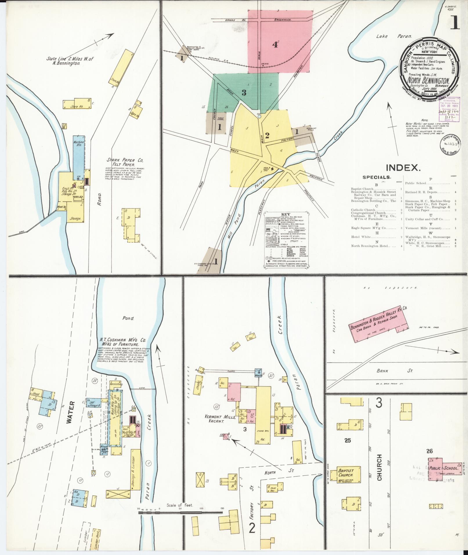 Sanborn Fire Insurance Map from North Bennington, Bennington County, Vermont. (1901) – Historic Sanborn Fire Insurance Map Print