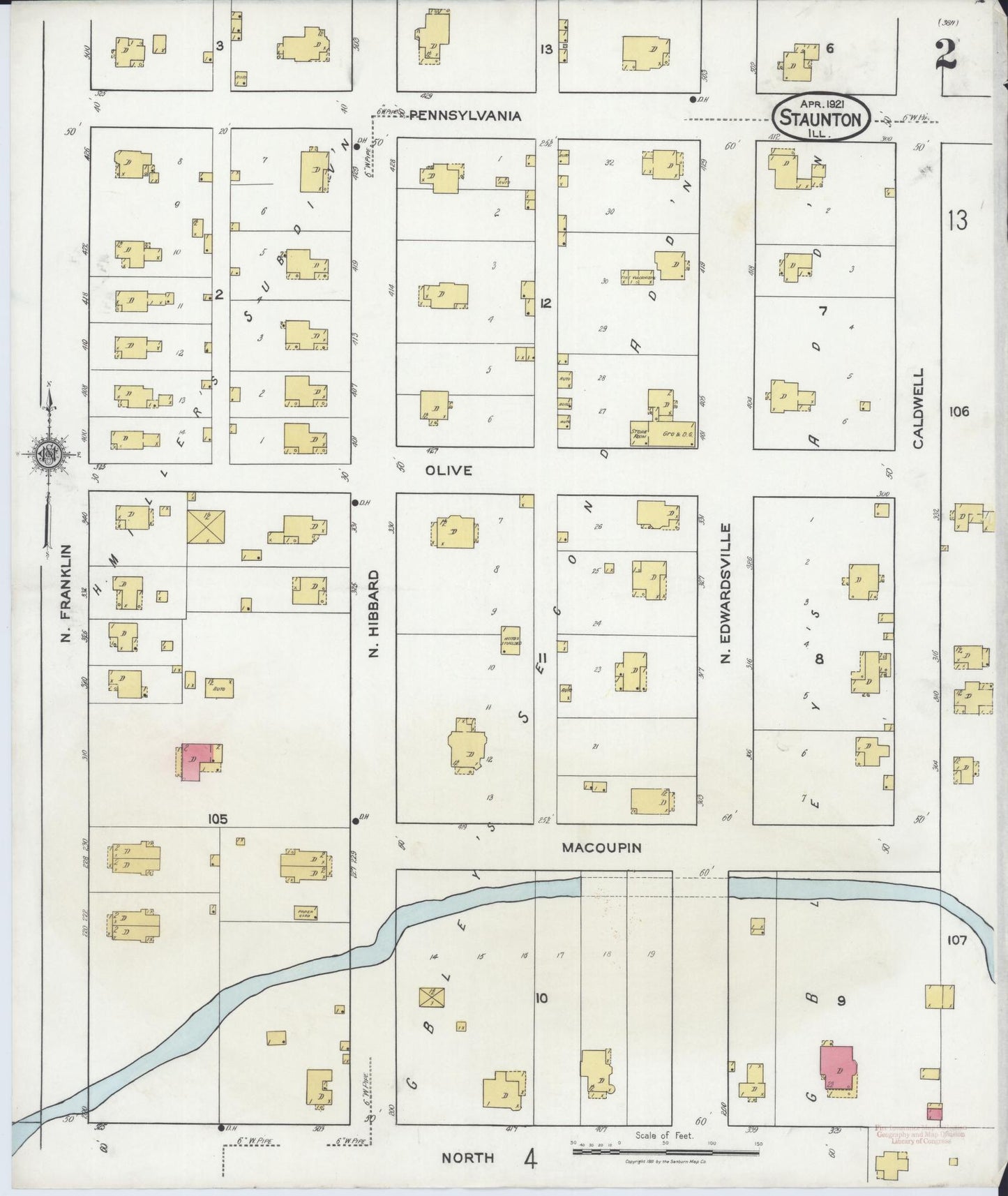 Sanborn Fire Insurance Map from Staunton, Macoupin County, Illinois (1921), Sheet #0002 - Complete Map Set gallery image, historic Sanborn map, vintage wall art, Illinois Illinois