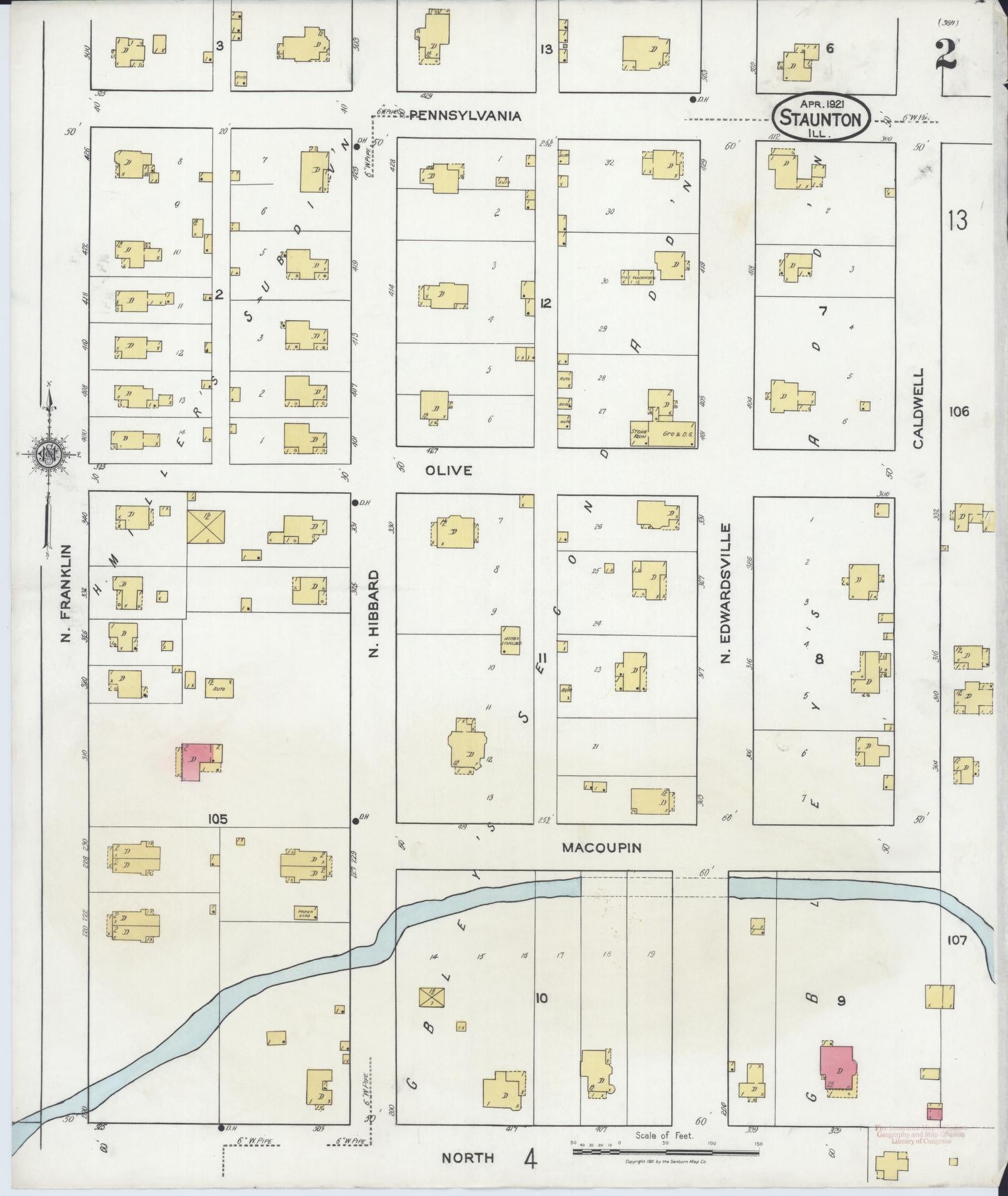 Sanborn Fire Insurance Map from Staunton, Macoupin County, Illinois (1921), Sheet #0002 - Complete Map Set gallery image, historic Sanborn map, vintage wall art, Illinois Illinois