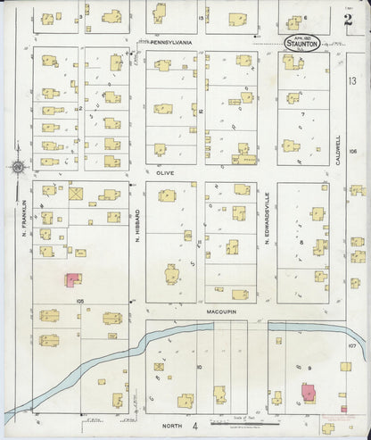 Sanborn Fire Insurance Map from Staunton, Macoupin County, Illinois (1921), Sheet #0002 - Complete Map Set gallery image, historic Sanborn map, vintage wall art, Illinois Illinois