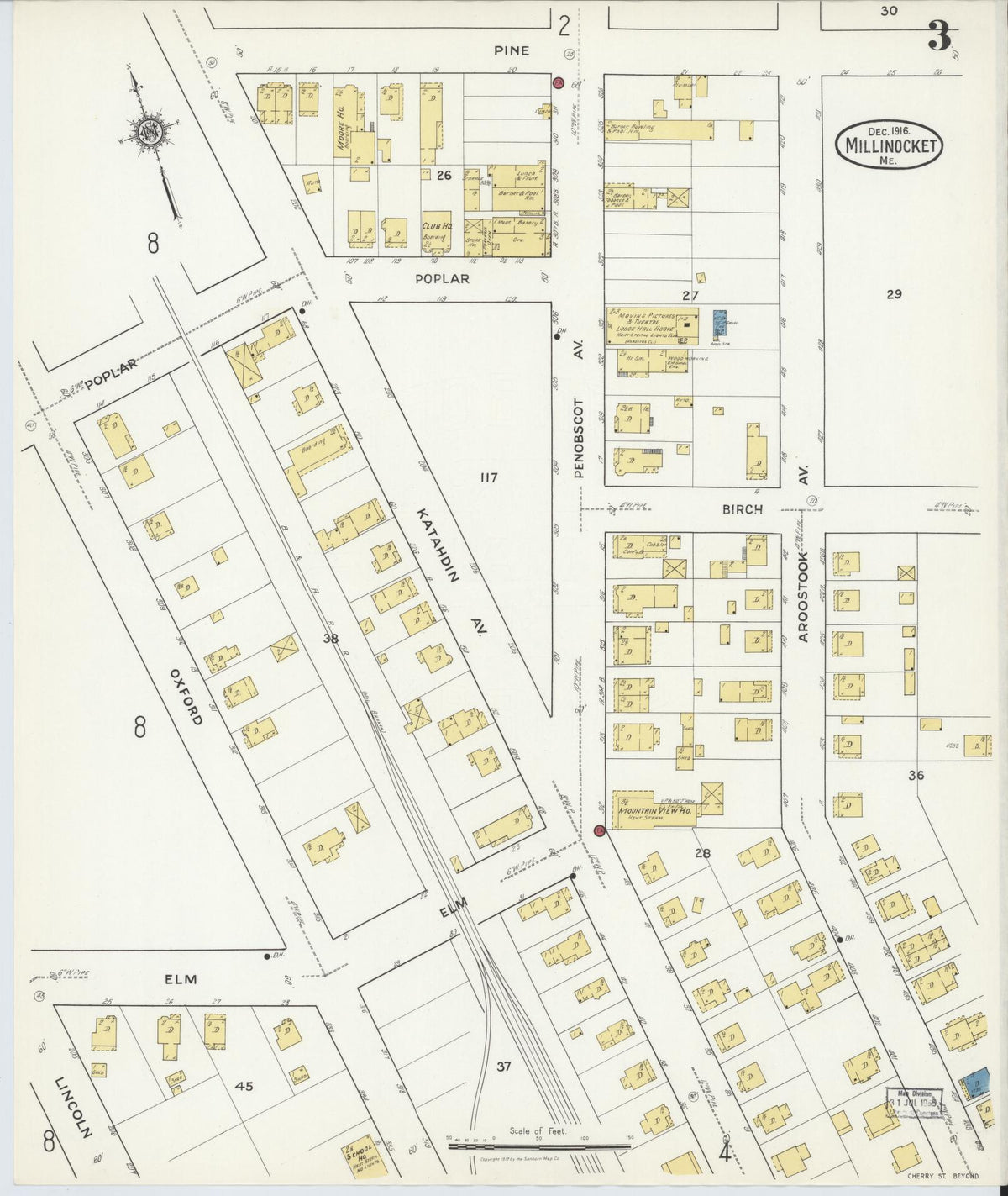 Sanborn Fire Insurance Map from Millinocket, Penobscot County, Maine (1916), Sheet #0003 - Historic Sanborn Fire Insurance Map Print, vintage old map wall art, antique decor, genealogy gift, Maine Maine map