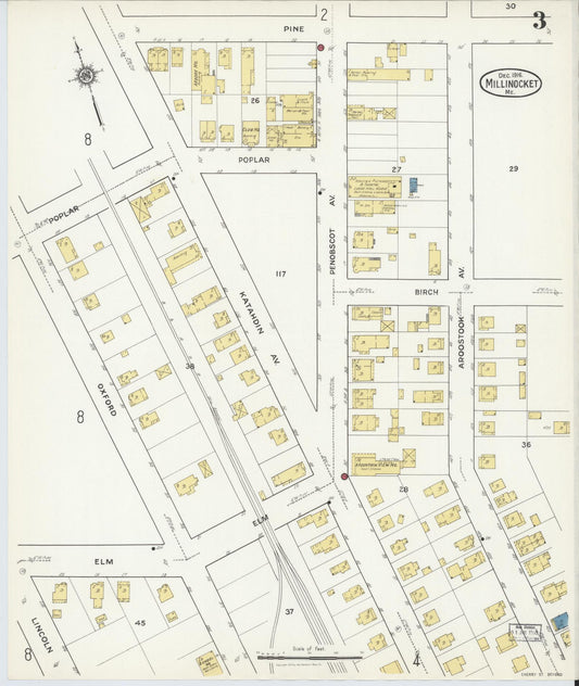 Sanborn Fire Insurance Map from Millinocket, Penobscot County, Maine (1916), Sheet #0003 - Historic Sanborn Fire Insurance Map Print, vintage old map wall art, antique decor, genealogy gift, Maine Maine map