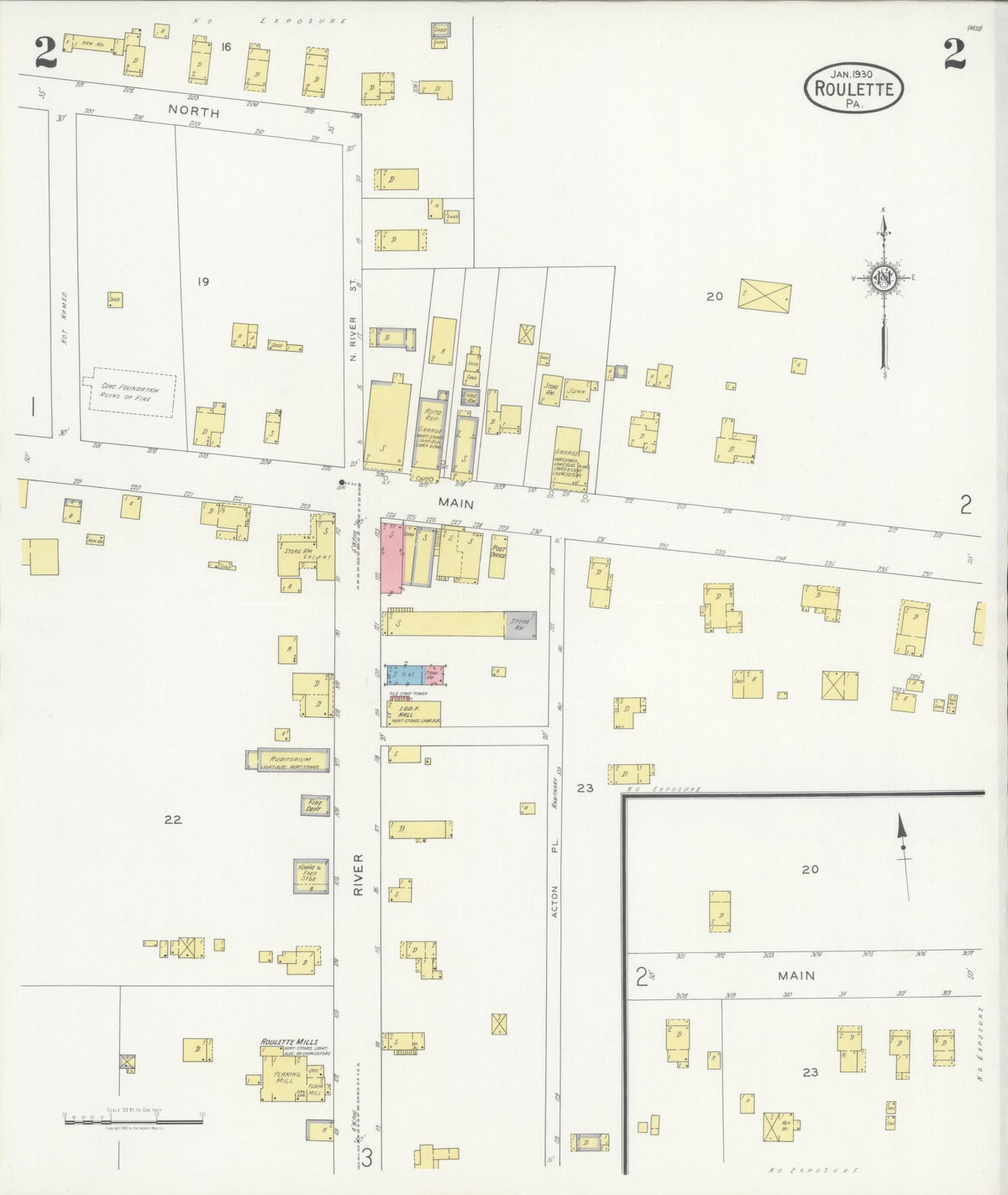 Sanborn Fire Insurance Map from Roulette, Potter County, Pennsylvania (1930), Sheet #0002 - Historic Sanborn Fire Insurance Map Print, vintage old map wall art, antique decor, genealogy gift, Pennsylvania Pennsylvania map