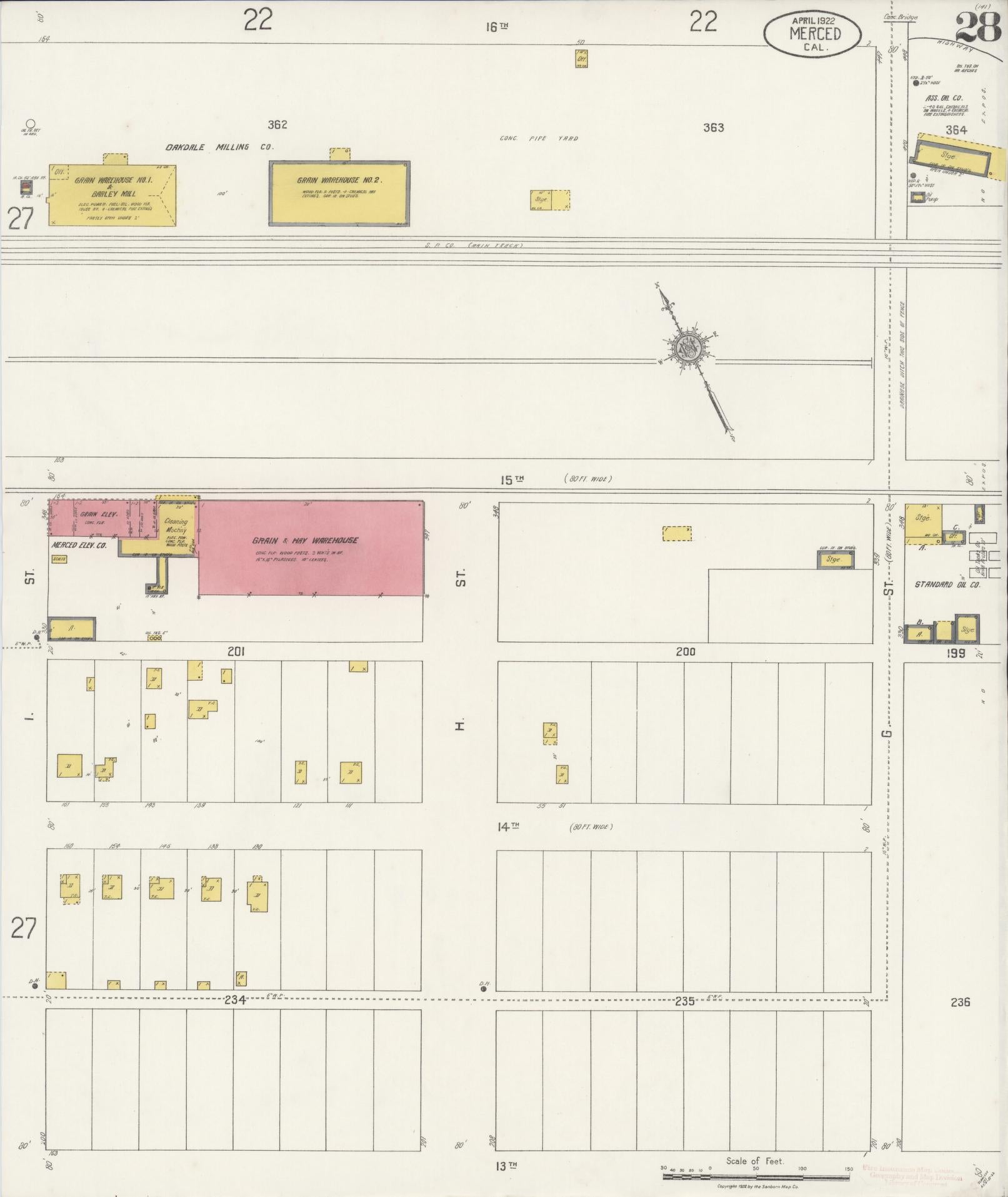 Sanborn Fire Insurance Map from Merced, Merced County, California (1922), Sheet #0028 - Historic Sanborn Fire Insurance Map Print, vintage old map wall art, antique decor, genealogy gift, California California map