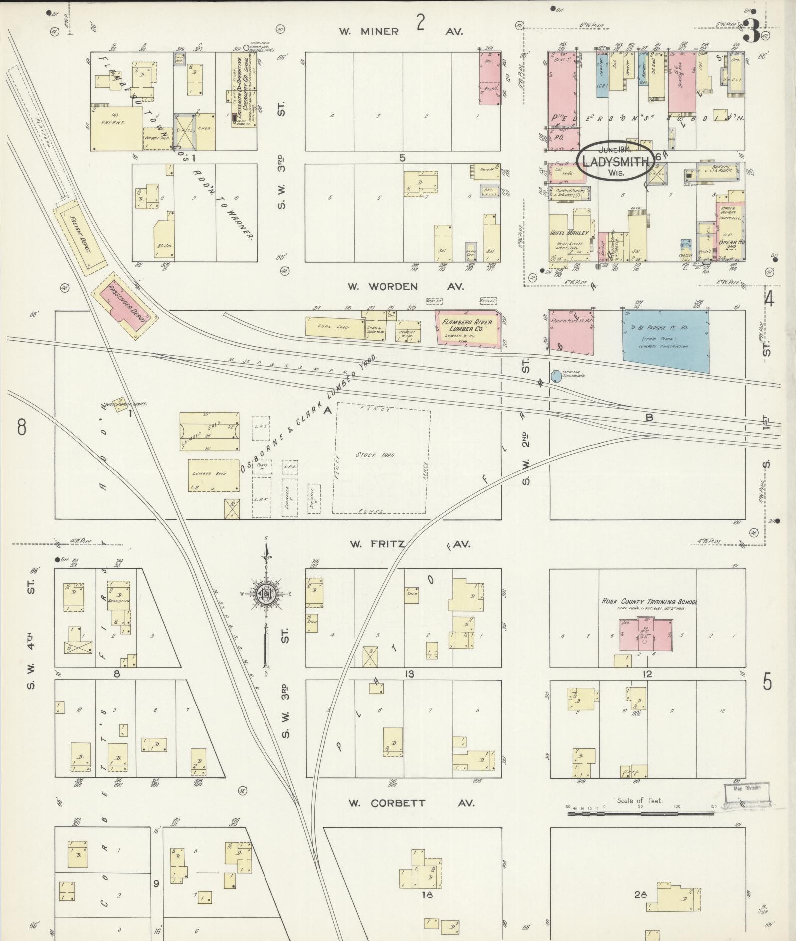 Sanborn Fire Insurance Map from Ladysmith, Rusk County, Wisconsin (1914), Sheet #0003 - Historic Sanborn Fire Insurance Map Print, vintage old map wall art, antique decor, genealogy gift, Wisconsin Wisconsin map