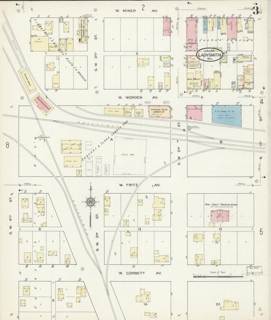 Sanborn Fire Insurance Map from Ladysmith, Rusk County, Wisconsin (1914), Sheet #0003 - Historic Sanborn Fire Insurance Map Print, vintage old map wall art, antique decor, genealogy gift, Wisconsin Wisconsin map