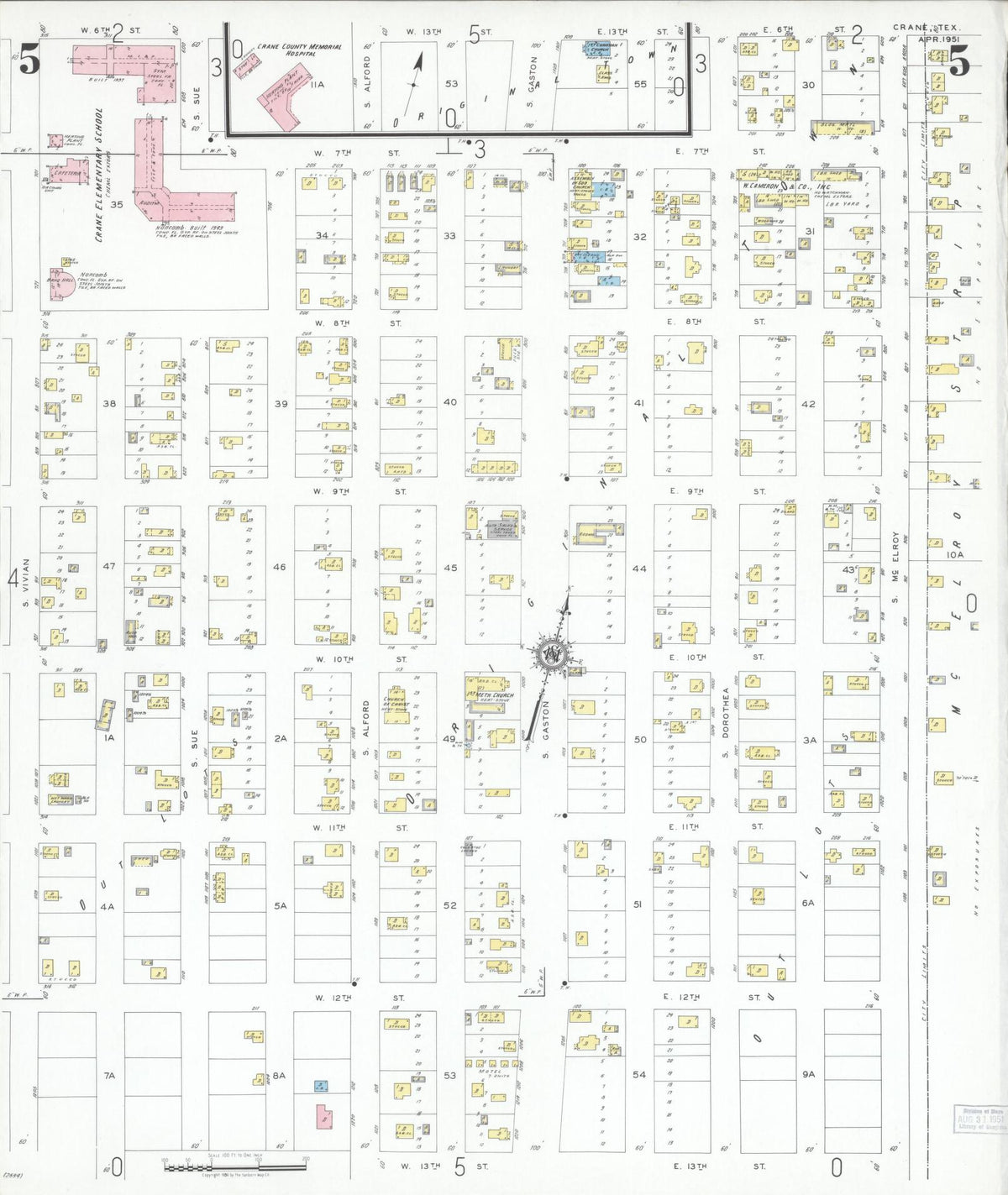 Sanborn Fire Insurance Map from Crane, Crane County, Texas (1951), Sheet #0005 - Complete Map Set gallery image, historic Sanborn map, vintage wall art, Texas Texas