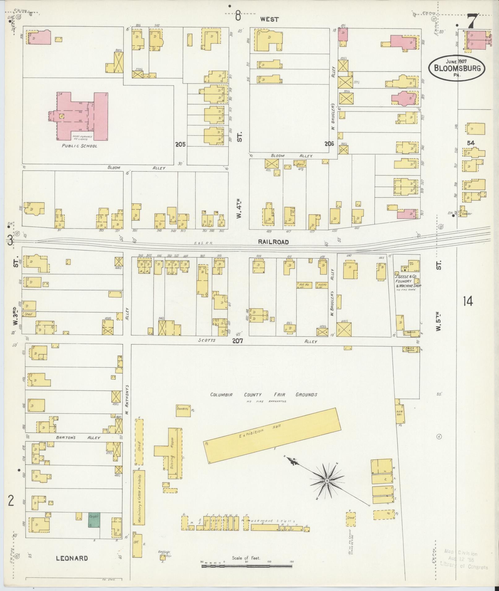 Sanborn Fire Insurance Map from Bloomsburg, Columbia County, Pennsylvania (1907), Sheet #0007 - Historic Sanborn Fire Insurance Map Print, vintage old map wall art, antique decor, genealogy gift, Pennsylvania Pennsylvania map