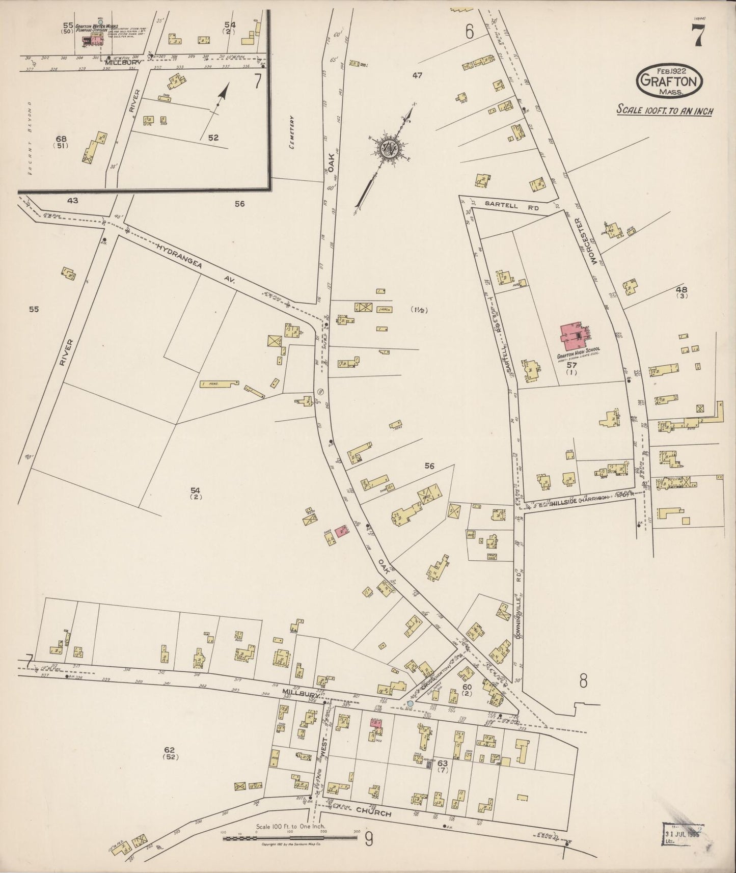 Sanborn Fire Insurance Map from Grafton, Worcester County, Massachusetts (1922), Sheet #0007 - Complete Map Set gallery image, historic Sanborn map, vintage wall art, Massachusetts Massachusetts