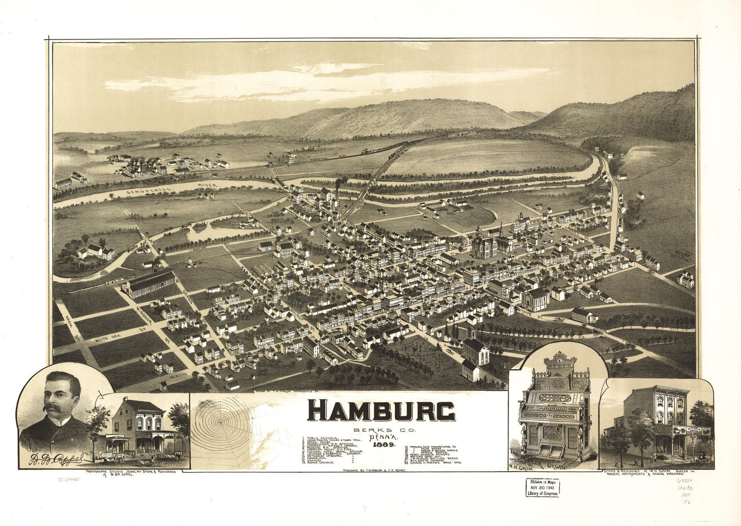 Hamburg, Berks Co., Penna. 1889. (1889) – Historic Bird’s-Eye View Panorama Print