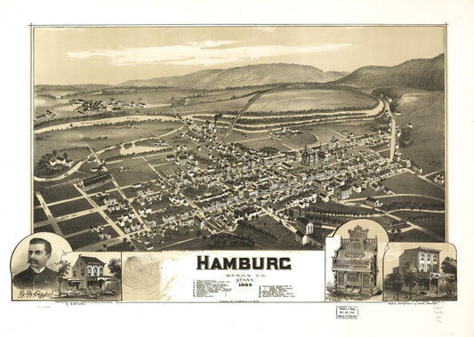 Hamburg, Berks Co., Penna. 1889. (1889) – Historic Bird’s-Eye View Panorama Print