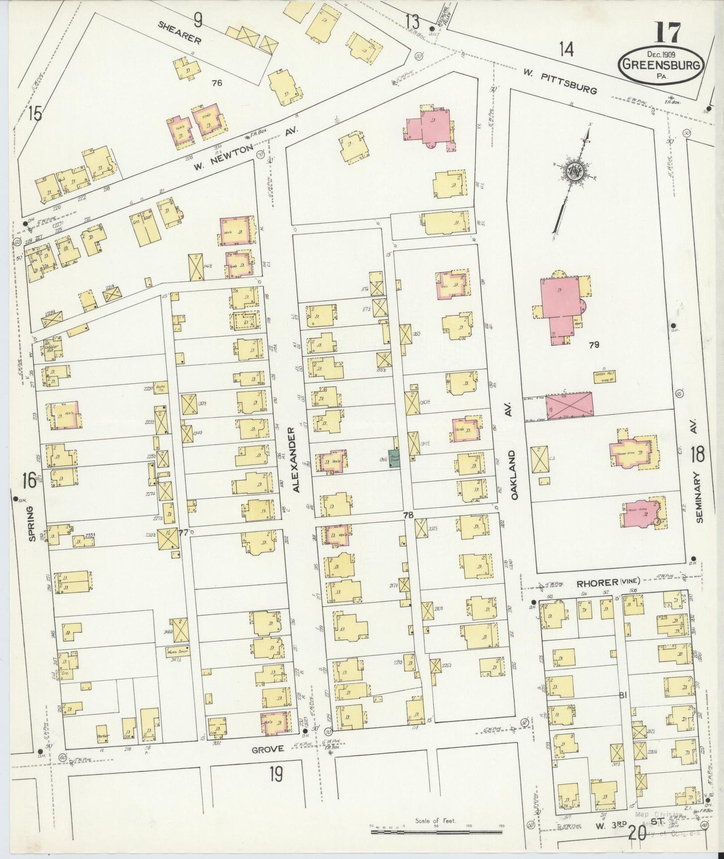 Sanborn Fire Insurance Map from Greensburg, Westmoreland County, Pennsylvania (1909), Sheet #0017 - Historic Sanborn Fire Insurance Map Print, vintage old map wall art, antique decor, genealogy gift, Pennsylvania Pennsylvania map