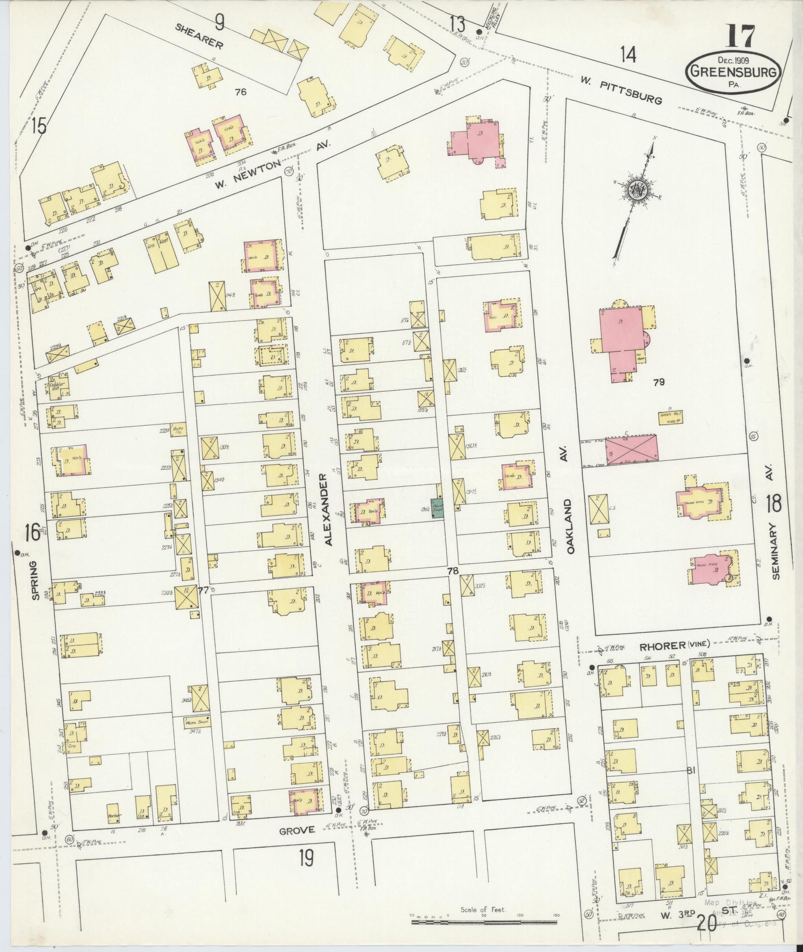 Sanborn Fire Insurance Map from Greensburg, Westmoreland County, Pennsylvania (1909), Sheet #0017 - Historic Sanborn Fire Insurance Map Print, vintage old map wall art, antique decor, genealogy gift, Pennsylvania Pennsylvania map
