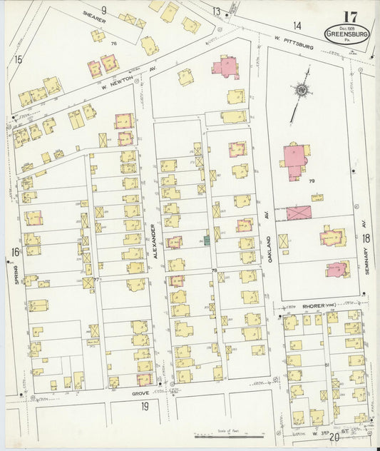 Sanborn Fire Insurance Map from Greensburg, Westmoreland County, Pennsylvania (1909), Sheet #0017 - Historic Sanborn Fire Insurance Map Print, vintage old map wall art, antique decor, genealogy gift, Pennsylvania Pennsylvania map
