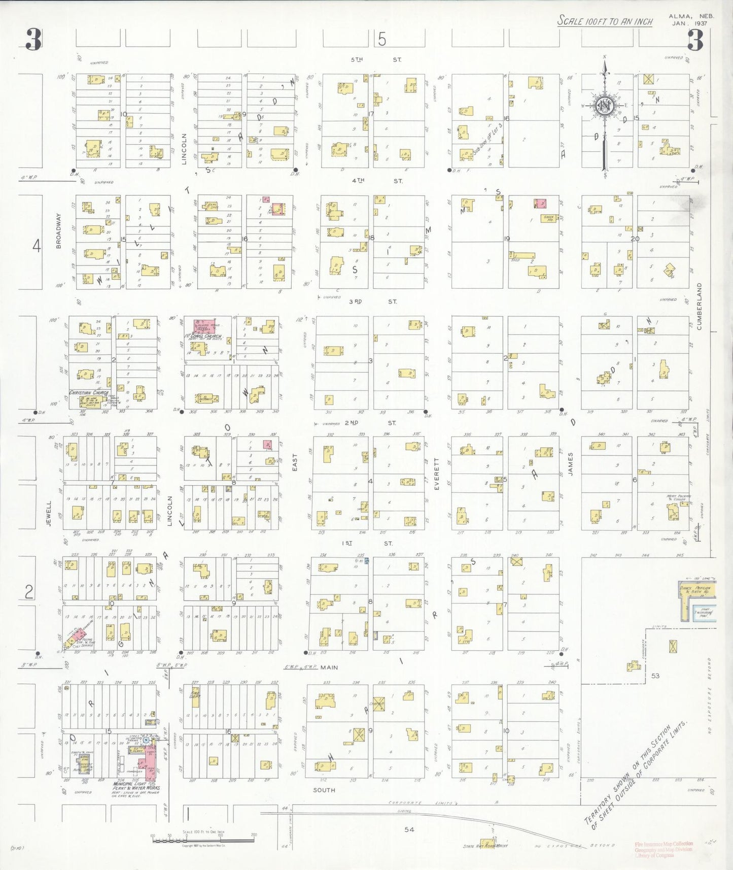 Sanborn Fire Insurance Map from Alma, Harlan County, Nebraska (1937), Sheet #0003 - Historic Sanborn Fire Insurance Map Print, vintage old map wall art, antique decor, genealogy gift, Nebraska Nebraska map