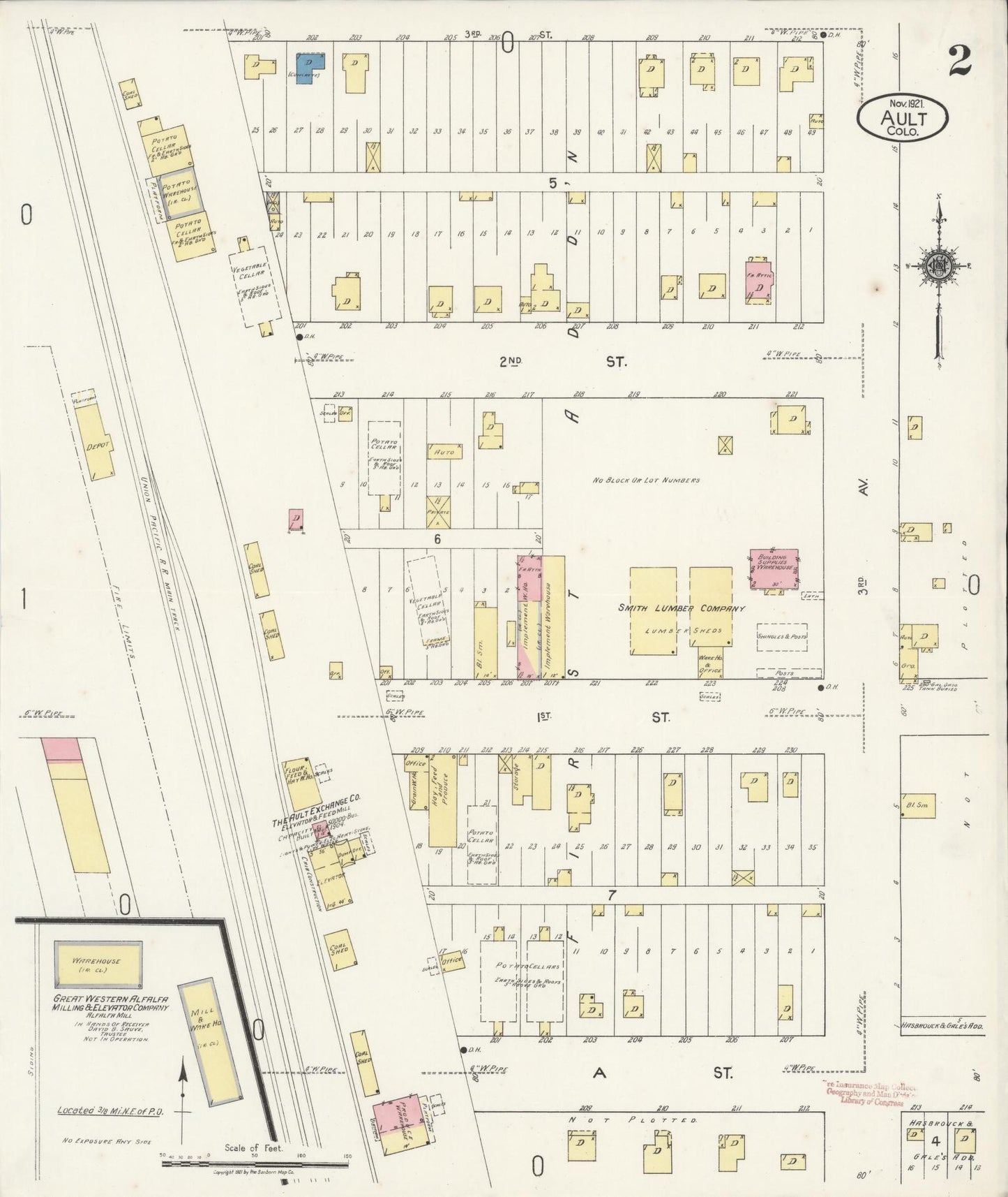 Sanborn Fire Insurance Map from Ault, Weld County, Colorado (1921), Sheet #0002 - Historic Sanborn Fire Insurance Map Print, vintage old map wall art, antique decor, genealogy gift, Colorado Colorado map