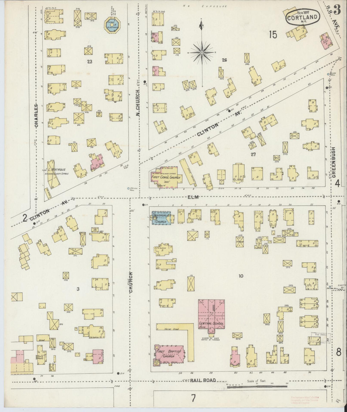 Sanborn Fire Insurance Map from Cortland, Cortland County, New York (1897), Sheet #0003 - Historic Sanborn Fire Insurance Map Print, vintage old map wall art, antique decor, genealogy gift, New York New York map
