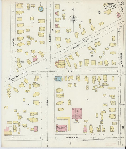 Sanborn Fire Insurance Map from Cortland, Cortland County, New York (1897), Sheet #0003 - Historic Sanborn Fire Insurance Map Print, vintage old map wall art, antique decor, genealogy gift, New York New York map