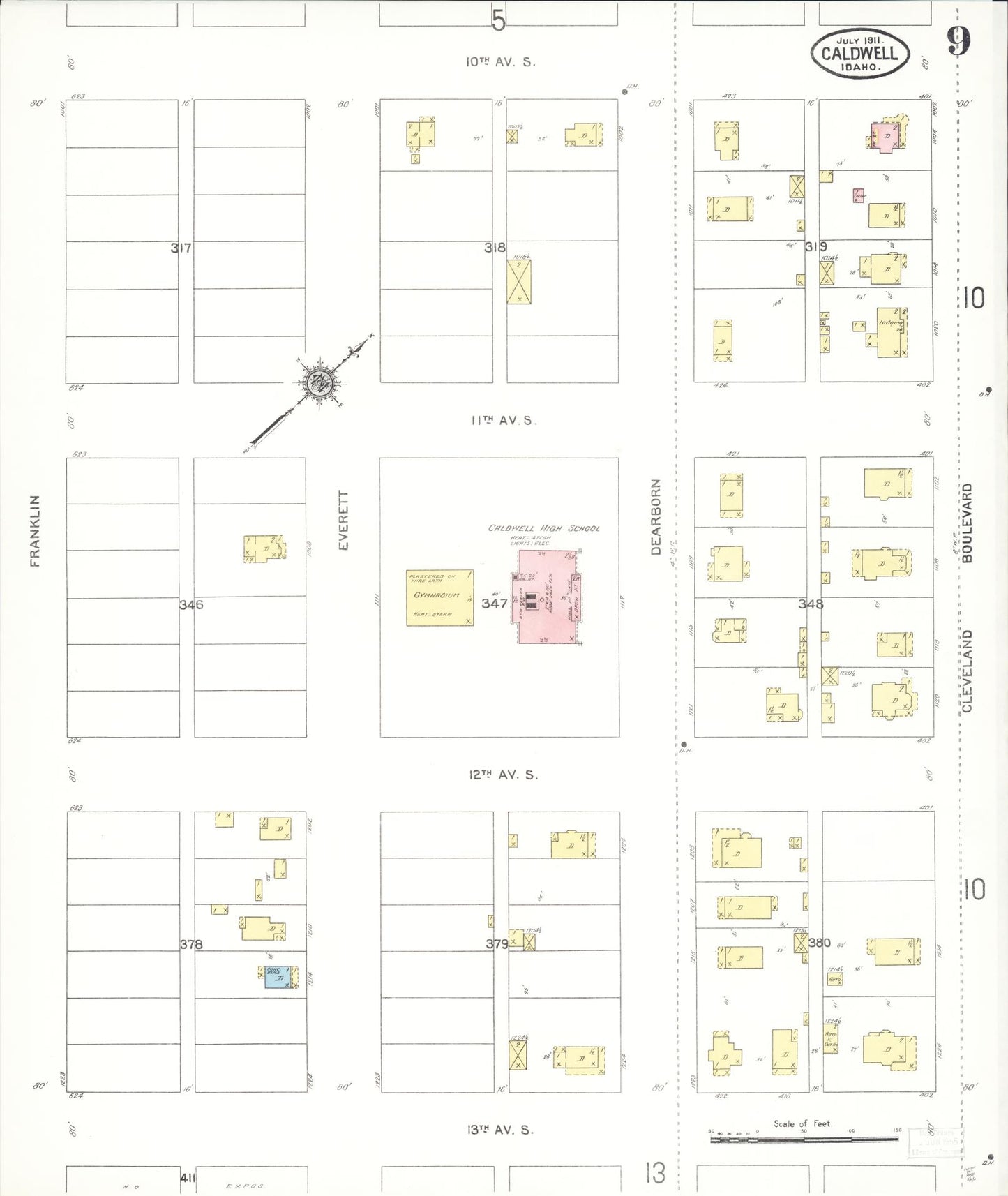 Sanborn Fire Insurance Map from Caldwell, Canyon County, Idaho (1911), Sheet #0009 - Complete Map Set gallery image, historic Sanborn map, vintage wall art, Idaho Idaho