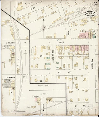 Sanborn Fire Insurance Map from Ackley, Hardin and Franklin Counties, Iowa (1888), Sheet #0002 - Historic Sanborn Fire Insurance Map Print