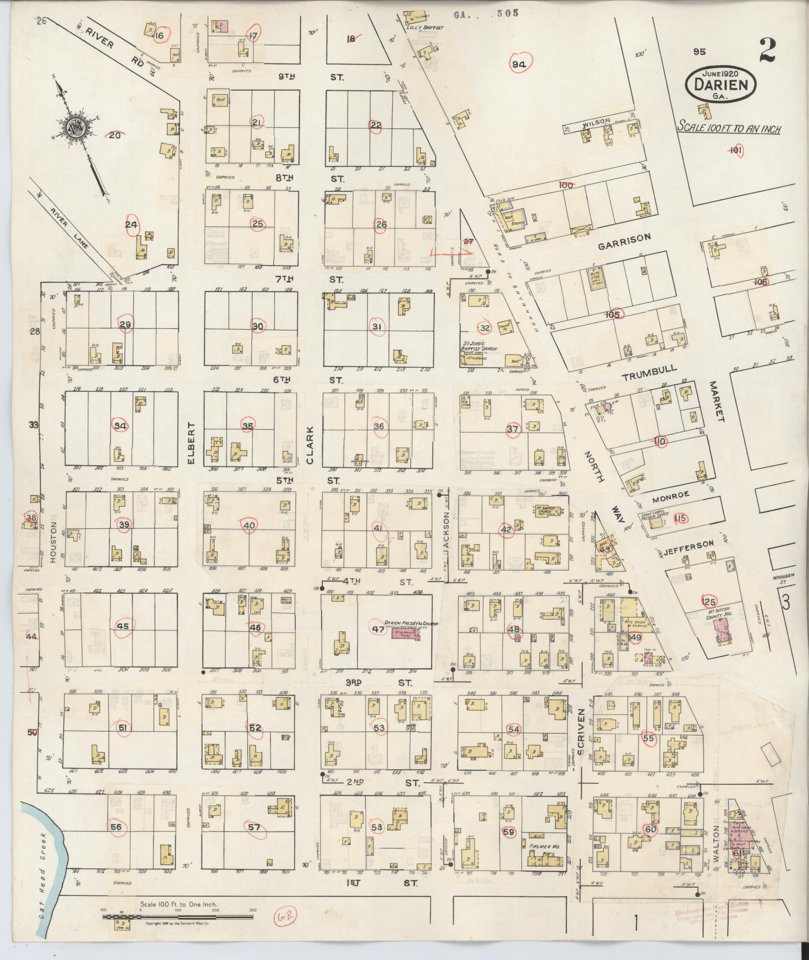 Sanborn Fire Insurance Map from Darien, McIntosh County, Georgia (1940), Sheet #0002 - Historic Sanborn Fire Insurance Map Print, vintage old map wall art, antique decor, genealogy gift, Georgia Georgia map