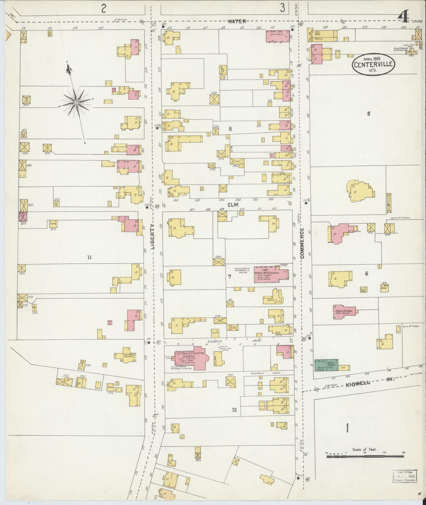 Queen Anne's, Maryland - 1903 - Sanborn Fire Insurance Map, Sheet #0004 - Historic Sanborn Fire Insurance Map Print, Queen Anne's Maryland 1903 0004 vintage old map wall art