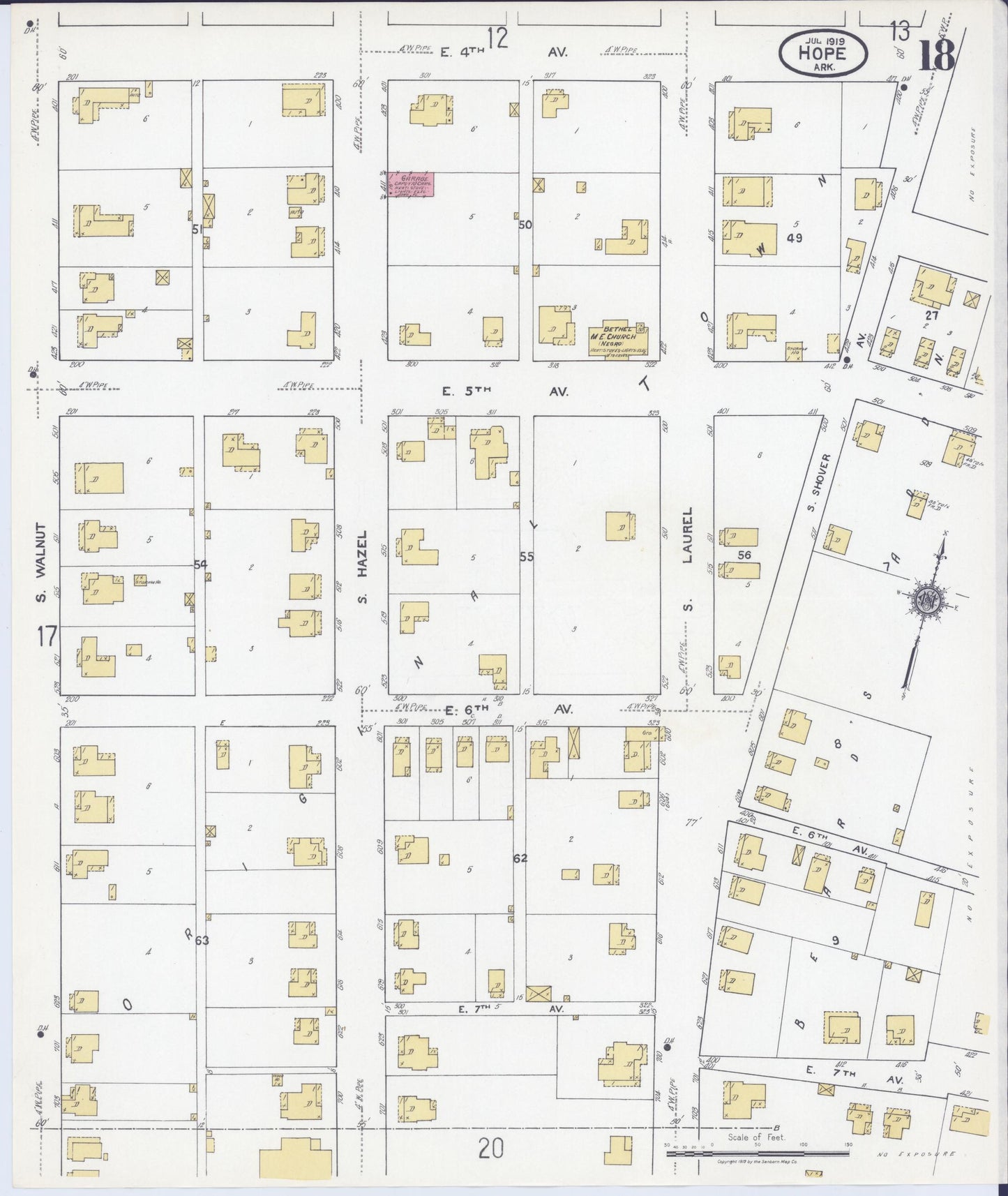 Sanborn Fire Insurance Map from Hope, Hempstead County, Arkansas (1919), Sheet #0018 - Complete Map Set gallery image, historic Sanborn map, vintage wall art, Arkansas Arkansas