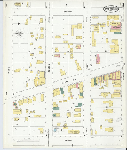 Sanborn Fire Insurance Map from Harbor Beach, Huron County, Michigan (1909), Sheet #0003 - Historic Sanborn Fire Insurance Map Print, vintage old map wall art, antique decor, genealogy gift, Michigan Michigan map