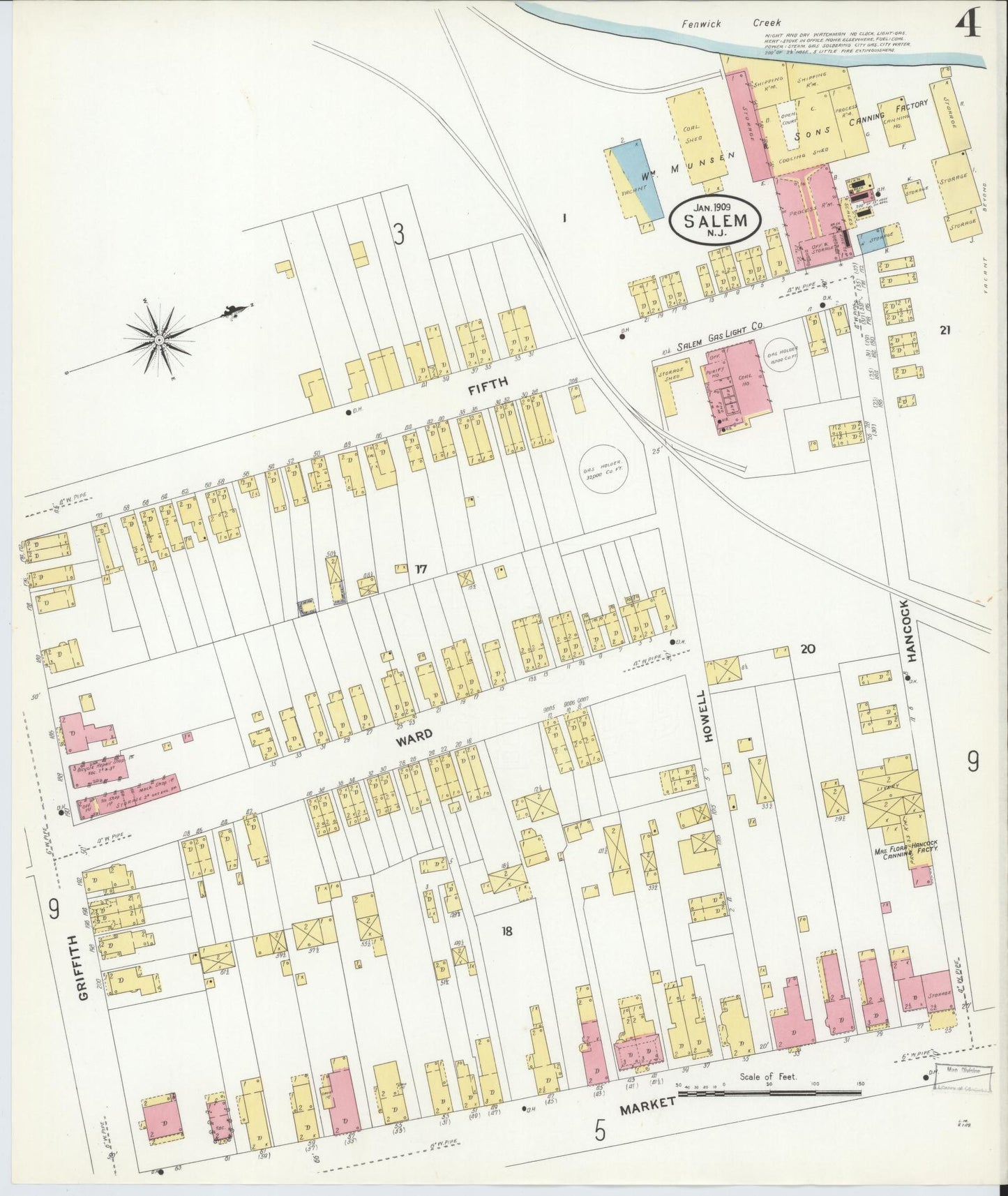 Sanborn Fire Insurance Map from Salem, Salem County, New Jersey (1909), Sheet #0004 - Complete Map Set gallery image, historic Sanborn map, vintage wall art, New Jersey New Jersey