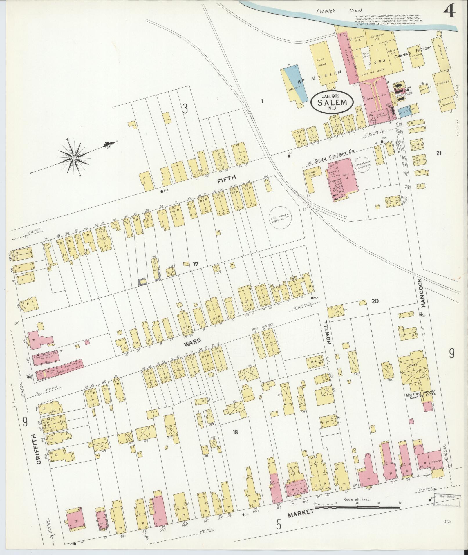 Sanborn Fire Insurance Map from Salem, Salem County, New Jersey (1909), Sheet #0004 - Complete Map Set gallery image, historic Sanborn map, vintage wall art, New Jersey New Jersey